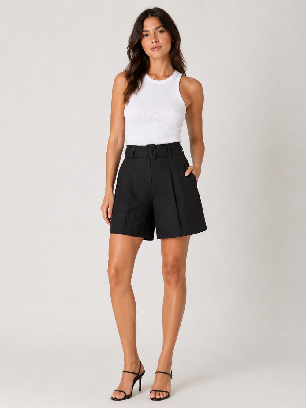 MARELLA Black High-Waist Belted Tailored Shorts